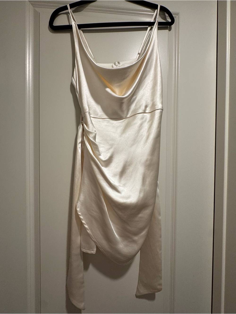 Mable Size M Ivory Satin Cowl Mini Dress